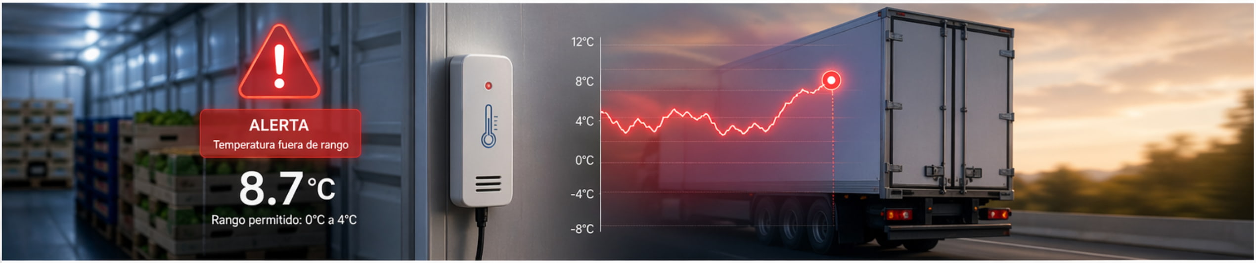 Alerta de temperatura en transporte refrigerado variación fuera de rango